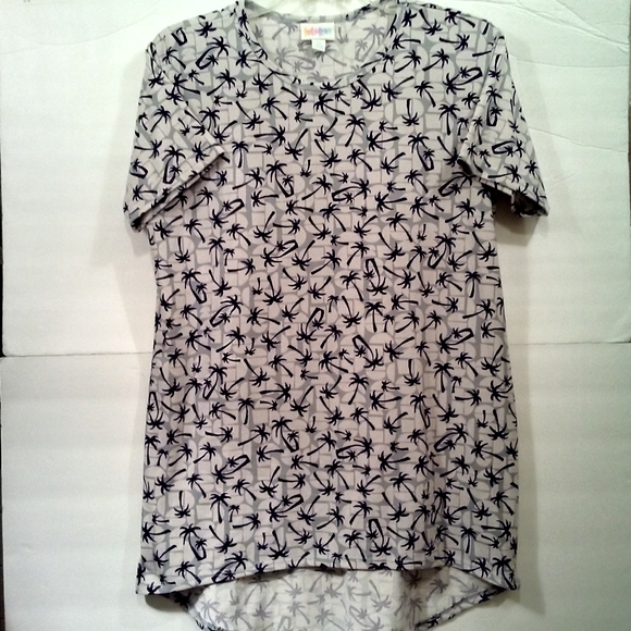 3/$60 LulaRoe T-Shirt Womens 14 High/Low Scoop Neck Palm Print Navy/Wht/Gray EUC - Picture 1 of 5